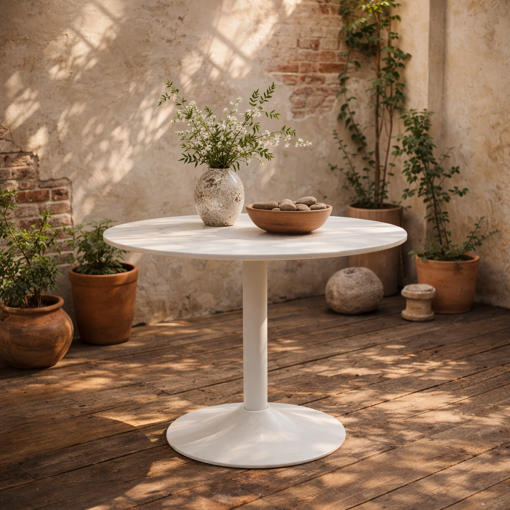 Cloverfern White Ceramic Round Dining Table