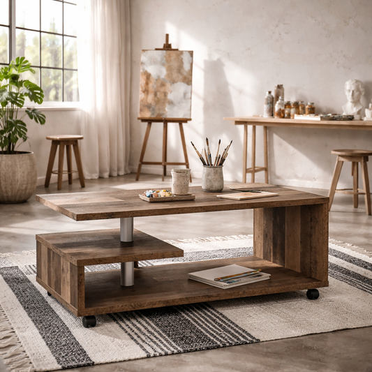 Lincoln Vintage Wood Coffee Table Open Shelf