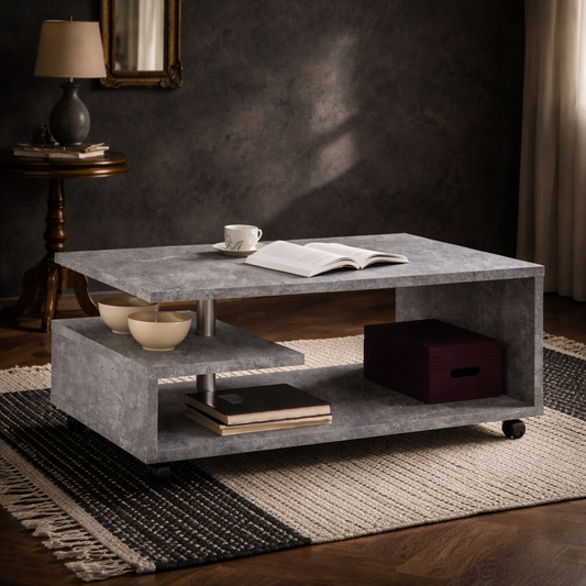 Salford Grey Concrete Effect Wood Coffee Table Open Shelf