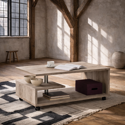 Salford Sand Oak Wood Effect Coffee Table Open Shelf