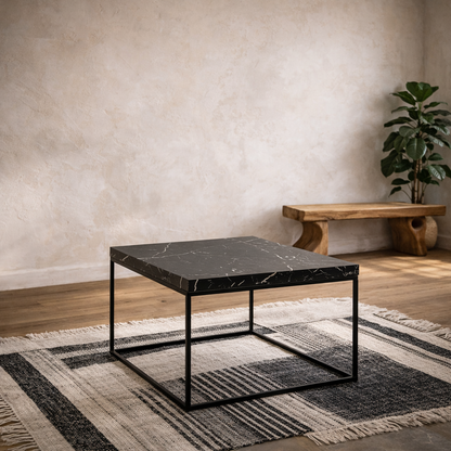 Hazelmere Black Marble Marquina Coffee Table Black Metal Legs