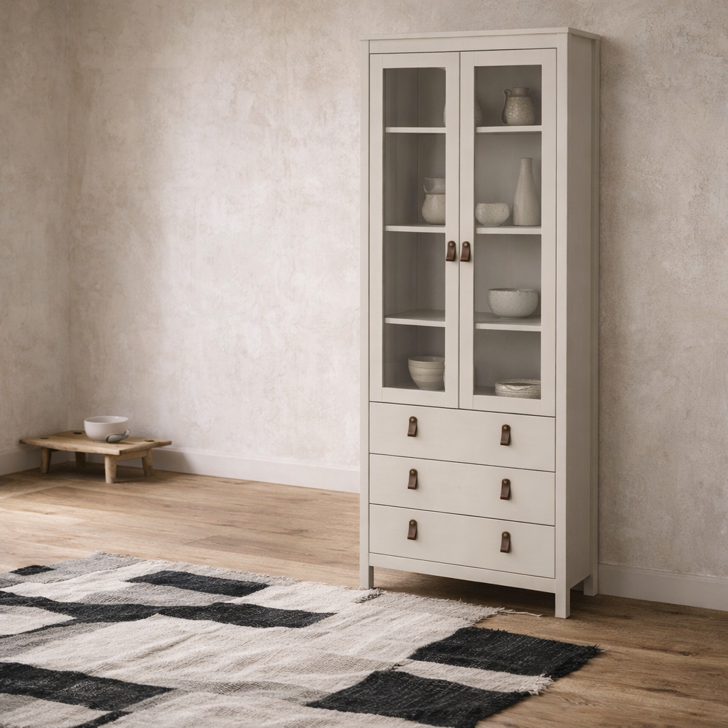 Wildberry Cashmere China Cabinet 2 Glass Doors 3 Drawers