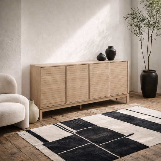 Nakskov White Oak Wood Panelled Sideboard 4 Door