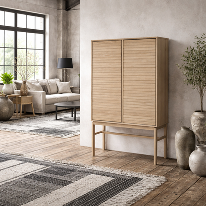 Nakskov White Oak Wood Panelled Cabinet 2 Doors 4 Shelves