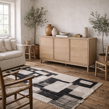Nakskov White Oak Wood Panelled 3 Door Sideboard in White Oak