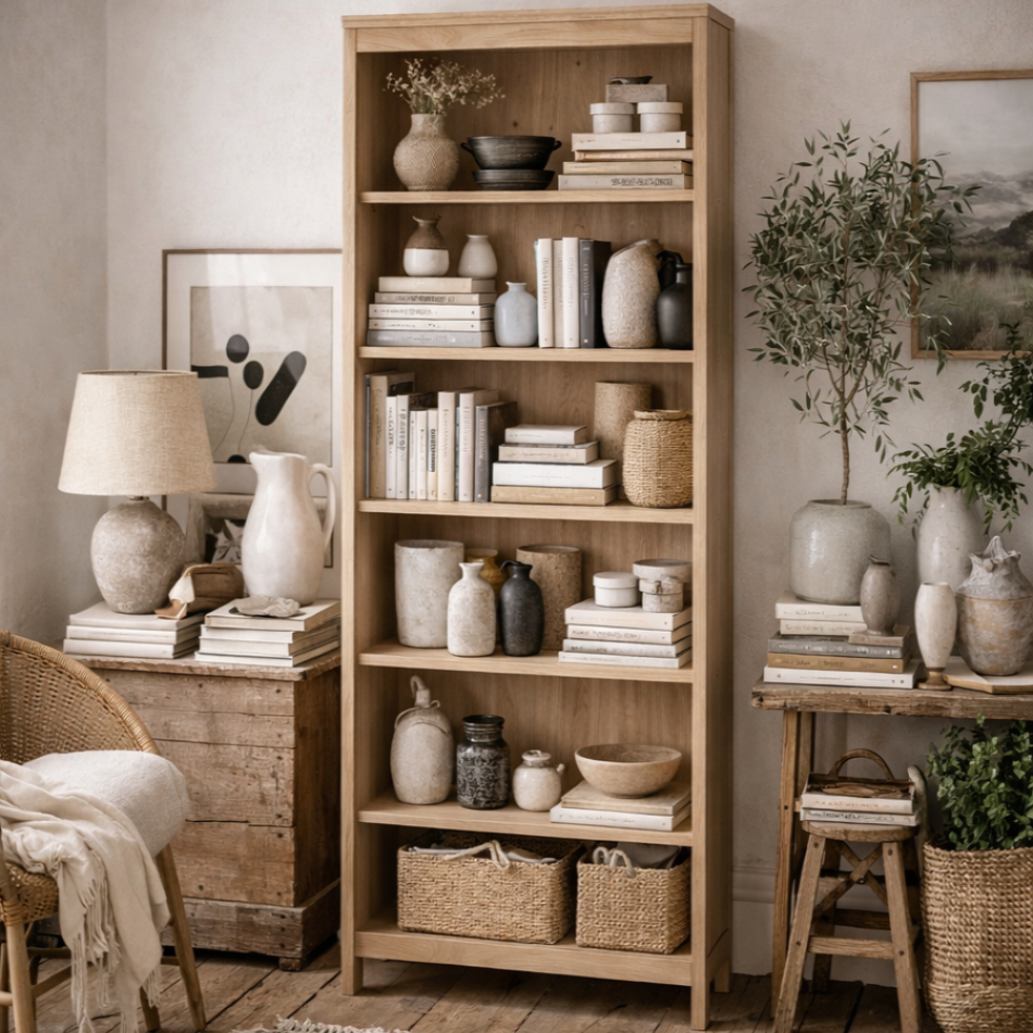 Wildberry Natural Oak Wood Bookcase 5 Shelves