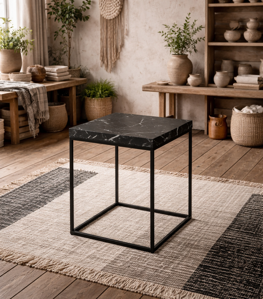 Hazelmere Black Marble Marquina Coffee Table Black Metal Legs