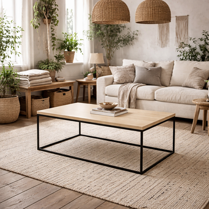 Hazelmere Travertine Table Black Metal Legs