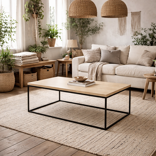 Hazelmere Travertine Table Black Metal Legs