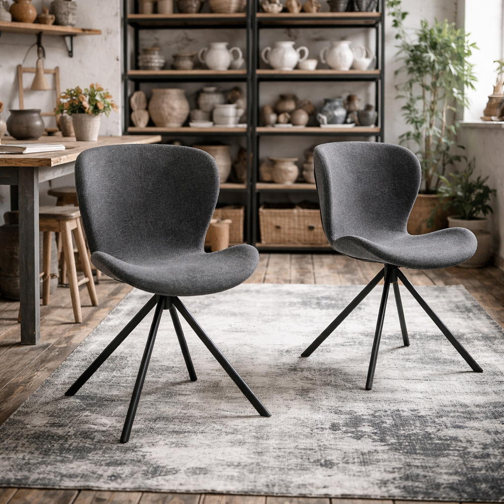Set of 2 Acord Dark Grey Upholstered Swivel Dining Chairs