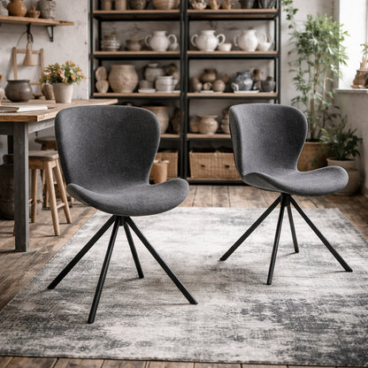 Set of 2 Acord Dark Grey Upholstered Swivel Dining Chairs