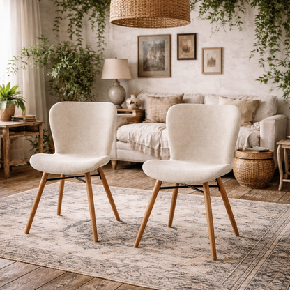 Set of 2 Acorn Upholstered Beige Boucle Dining Chairs Oak Legs