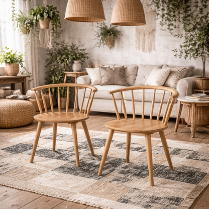 Set of 2 Noa Oak Wooden Dining Chairs Modern Slatted Back