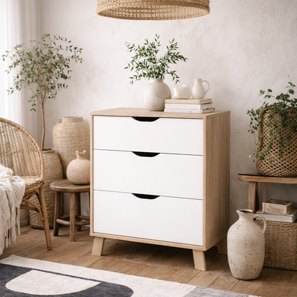 Lira Jackson Hickory Wood and White Chest 3 Drawers