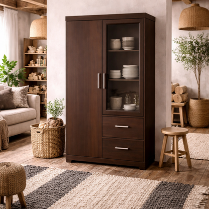 Sonderborg Dark Mahogany Display Cabinet 2 Doors 3 Drawers