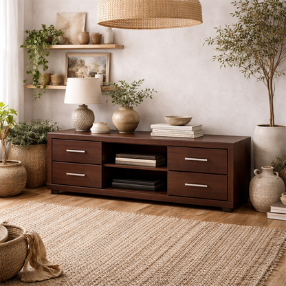 Sonderborg Wide Dark Mahogany Wood Veneer TV Cabinet 4 Drawers