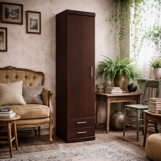 Sonderborg Dark Mahogany Tall Narrow Cabinet 1 Door 2 Drawers