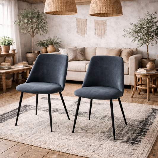 Set of 4 Svendborg Grey Upholstered Dining Chair Black Metal Legs