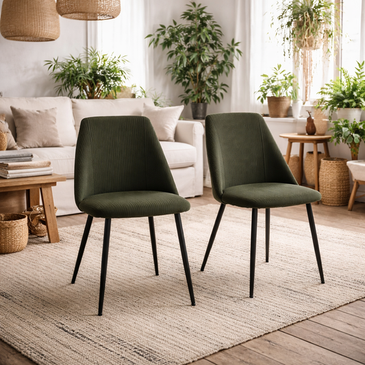 Set of 4 Svendborg Olive Green Upholstered Dining Chair Black Metal Legs