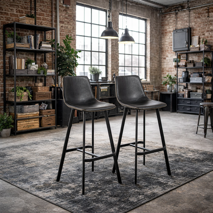 Set of 2 Bogense Black Faux Leather Bar Stools Cream Stitching