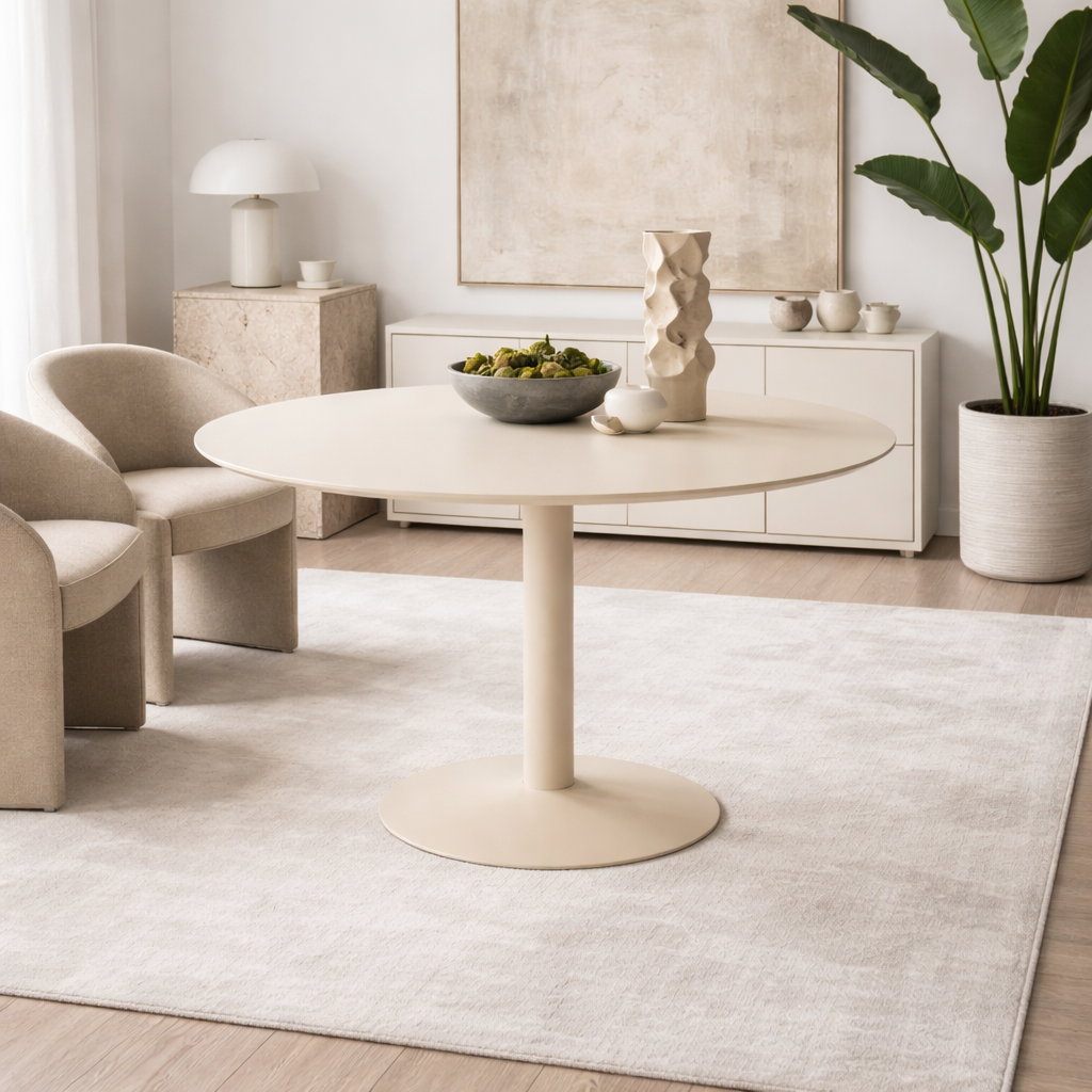 Ars Cream Round Dining Table Trumpet Base