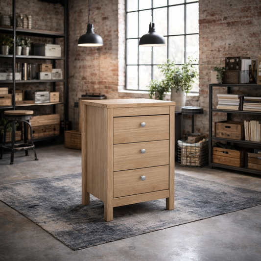 Gossmere Hickory Oak Effect Bedside Table 3 Drawers