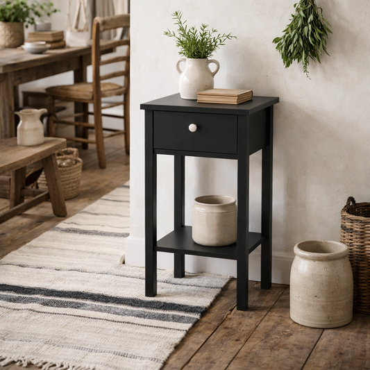 Gossmere Matt Black Bedside Table 1 Drawer
