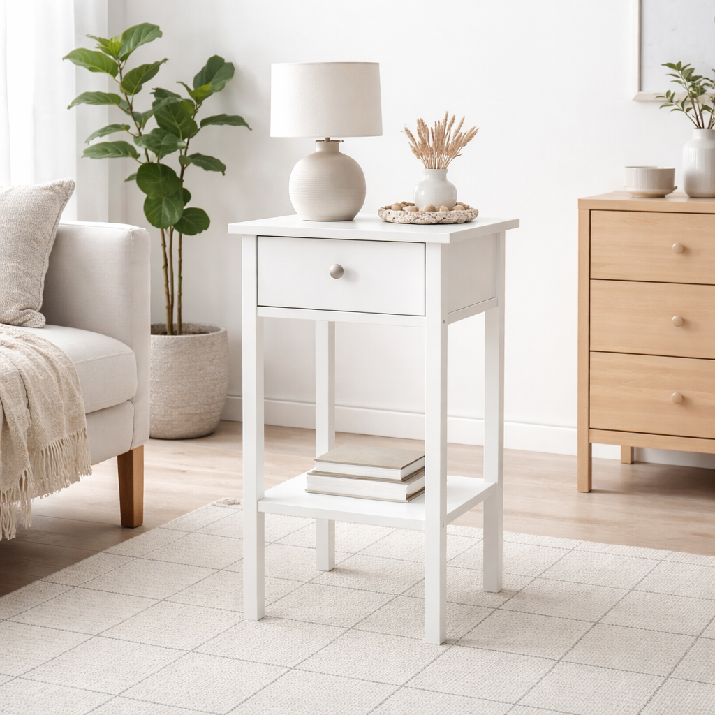 Gossmere White Bedside Table 1 Drawer