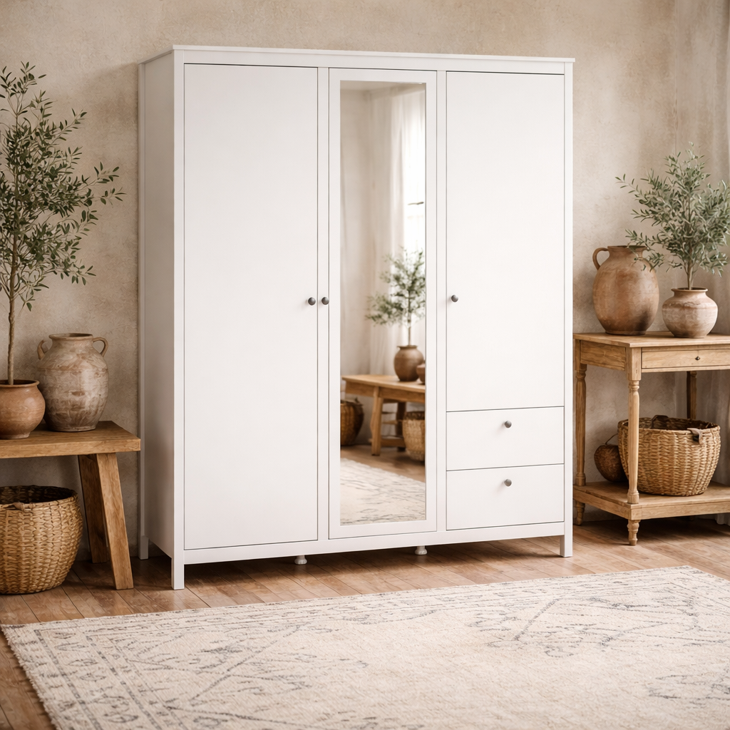 Gossmere White Wardrobe 3 Doors 2 Drawers