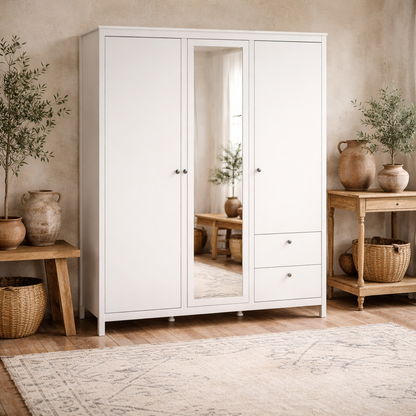 Gossmere White Wardrobe 3 Doors 2 Drawers