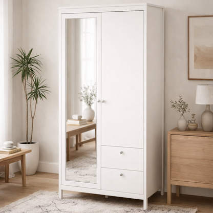 Gossmere White Wardrobe 2 Doors 2 Drawers