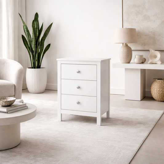 Gossmere White Bedside Table 3 Drawers