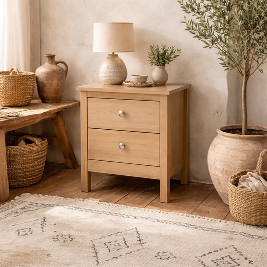 Gossmere Hickory Oak Effect Bedside Table 2 Drawers