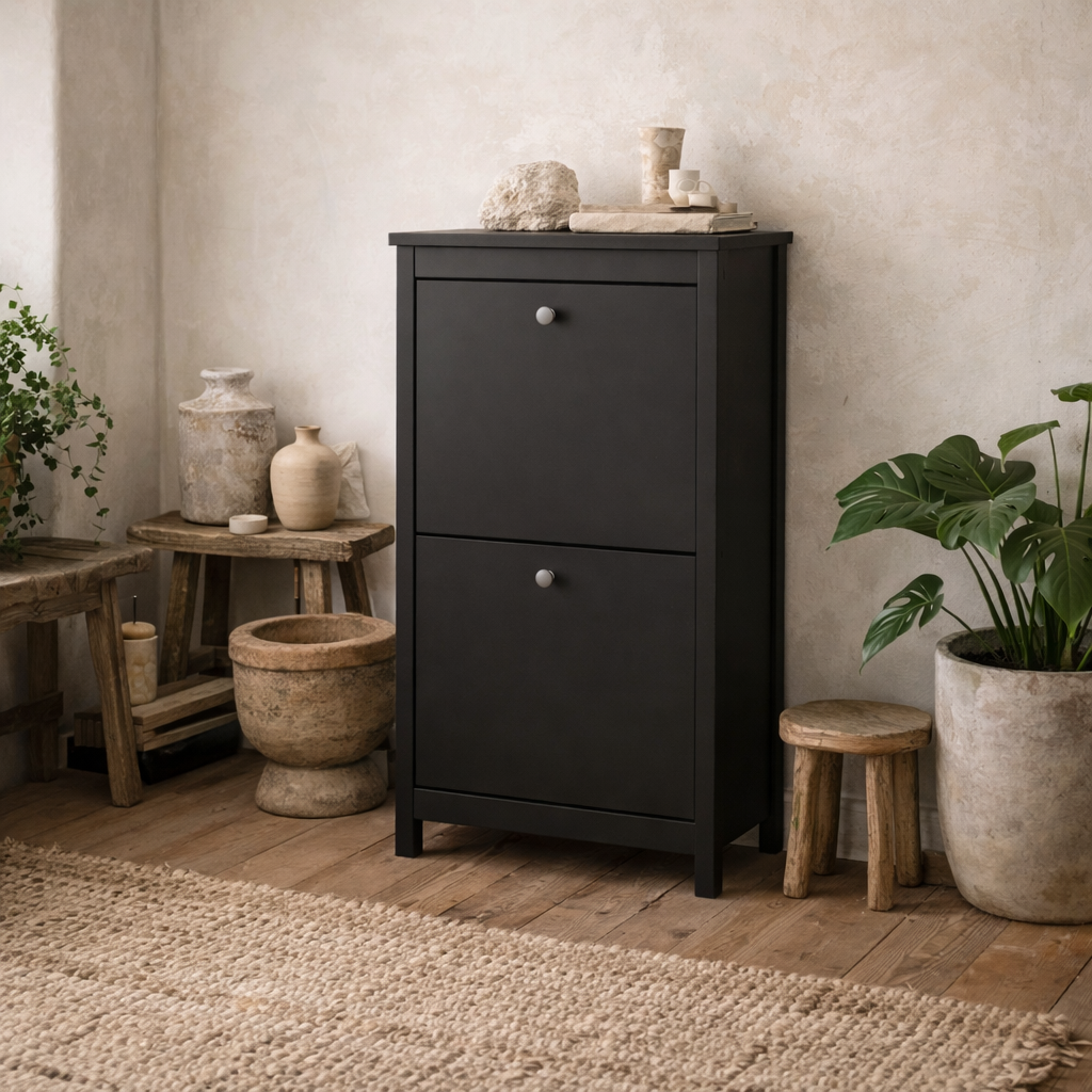 Gossmere Matt Black Shoe Cabinet 2 Doors