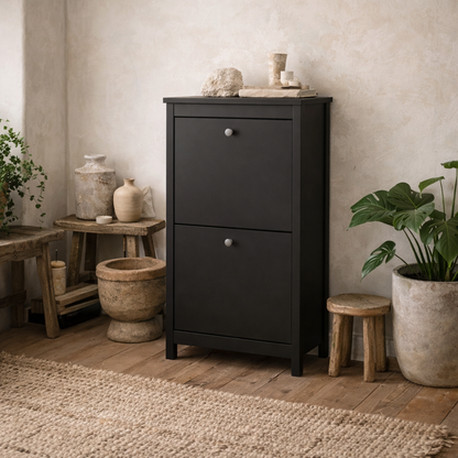 Gossmere Matt Black Shoe Cabinet 2 Doors