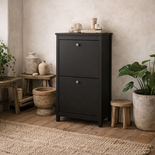 Gossmere Matt Black Shoe Cabinet 2 Doors