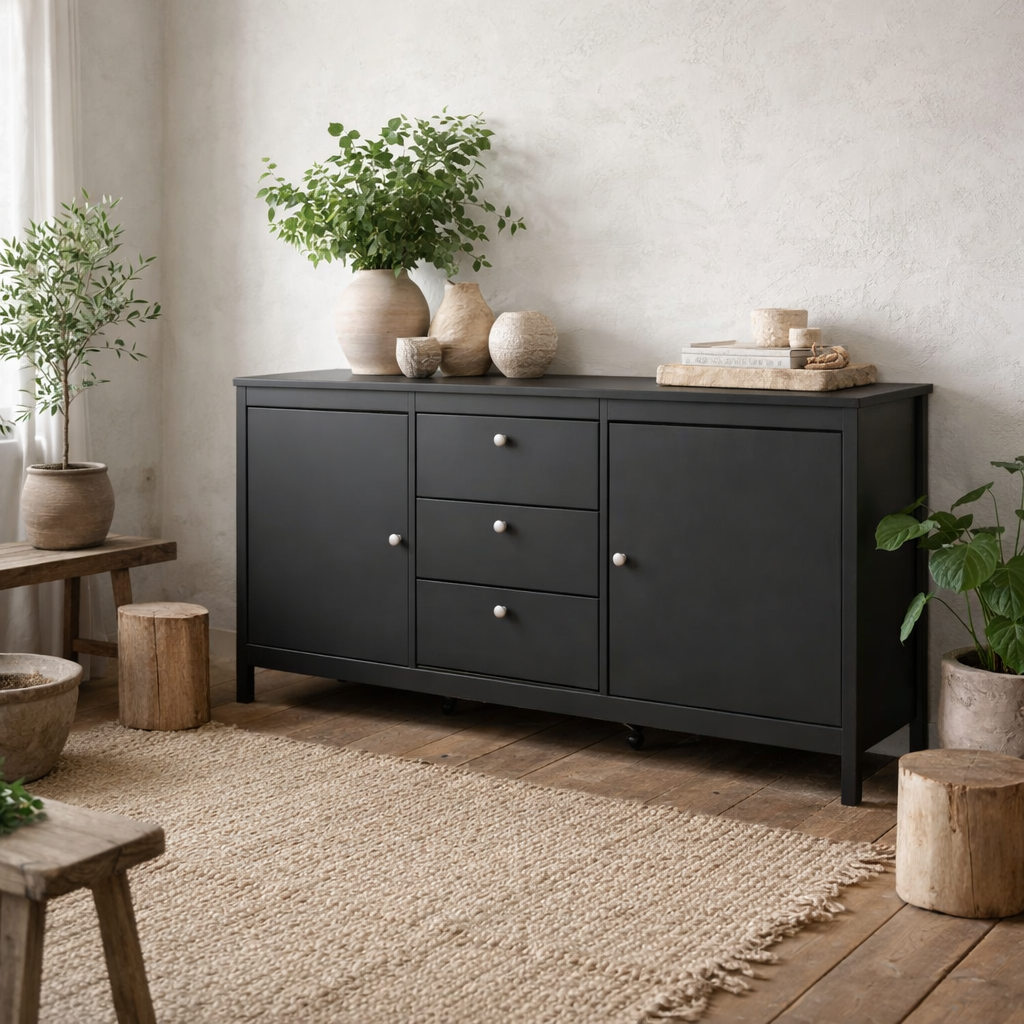 Gossmere Matt Black Sideboard 2 Doors 3 Drawers