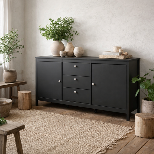 Gossmere Matt Black Sideboard 2 Doors 3 Drawers
