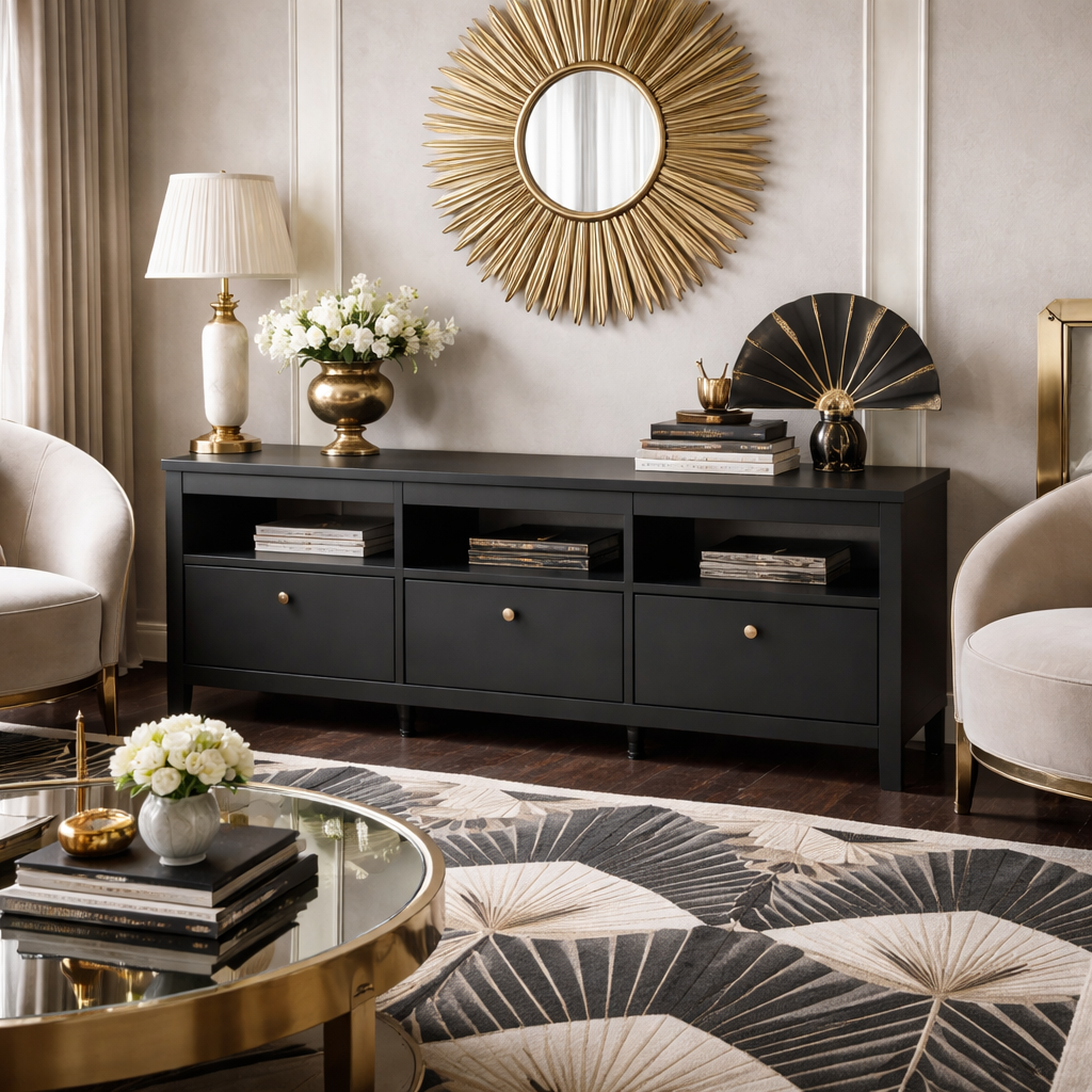 Gossmere Matt Black TV Unit 3 Drawers