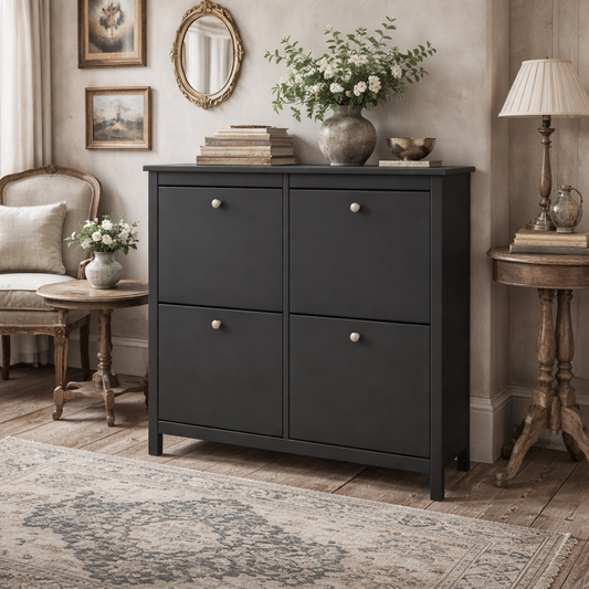 Gossmere Matt Black Shoe Cabinet 4 Doors