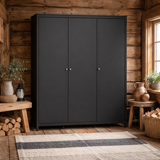 Gossmere Matt Black Wardrobe 3 Doors
