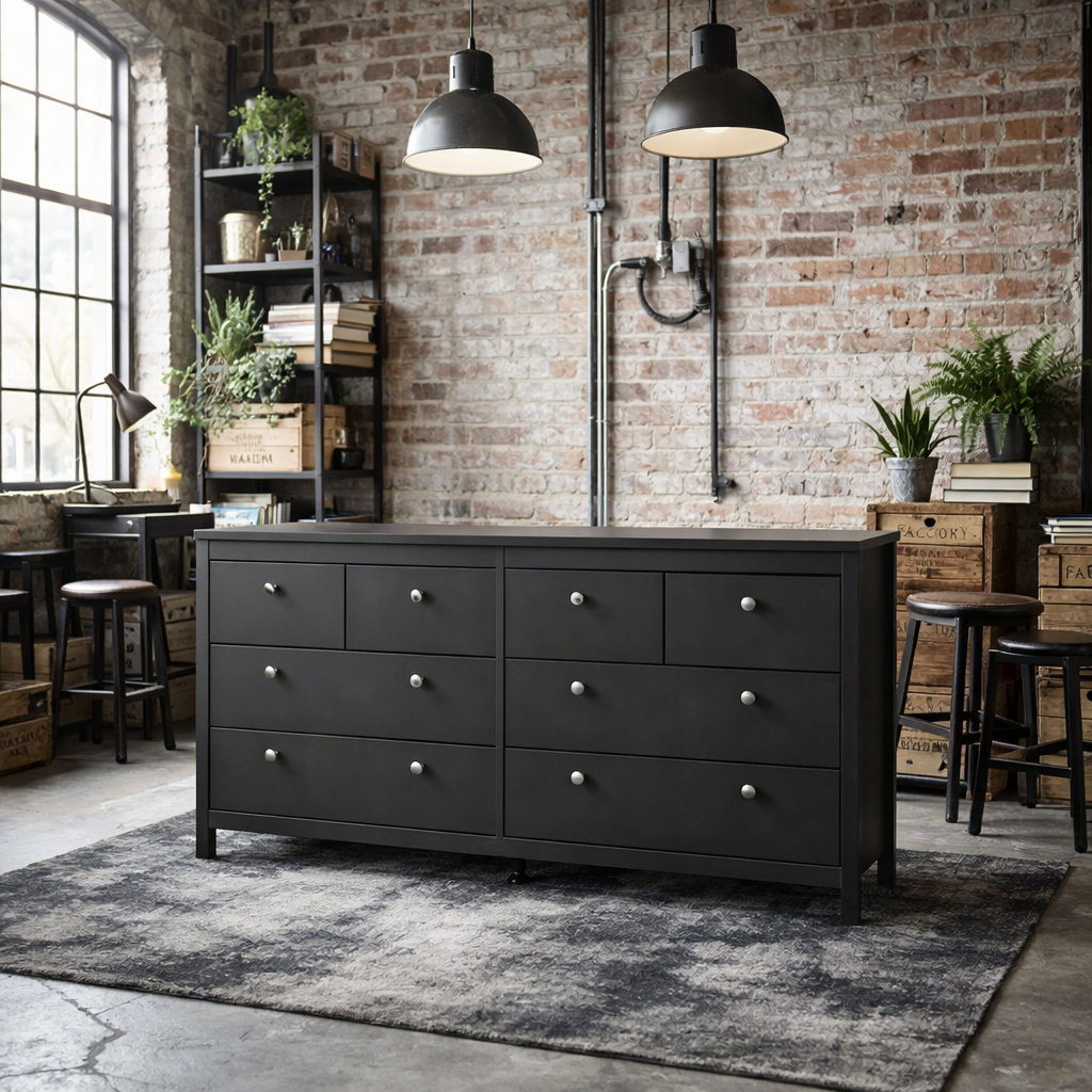Gossmere Matt Black Large Chest 8 Drawers