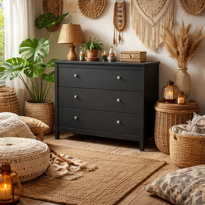 Gossmere Matt Black Chest 3 Drawers