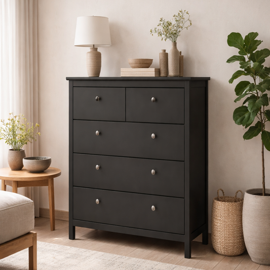Gossmere Matt Black Chest 5 Drawers