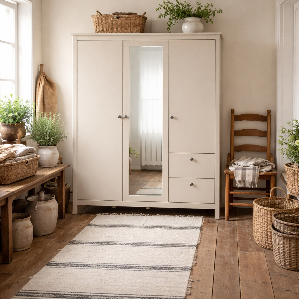 Gossmere Natural Cashmere Wardrobe 3 Doors 2 Drawers