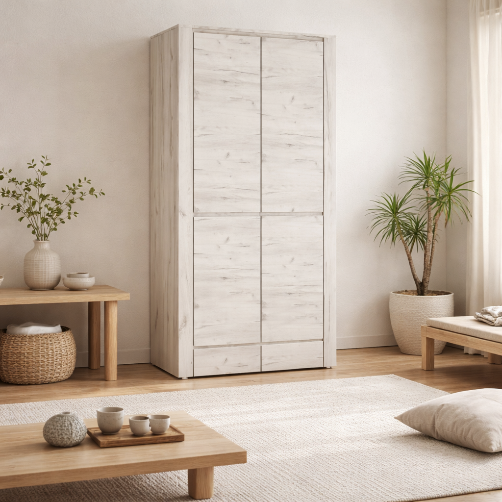 Norwich Aged Effect Soft Grey Wood Veneer Fitted Wardrobe 2 Door 2 Drawer