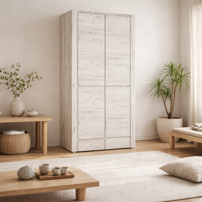 Norwich Aged Effect Soft Grey Wood Veneer Fitted Wardrobe 2 Door 2 Drawer