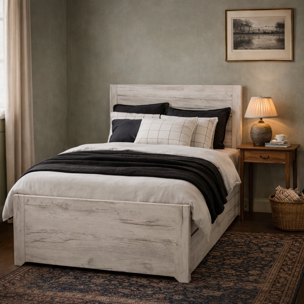 Norwich Aged Effect Soft Grey Wood Veneer 3ft Single Bed with Underbed Drawer