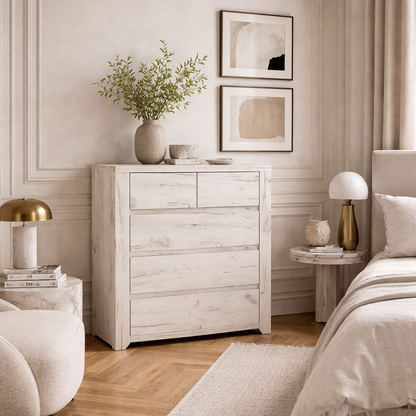 Norwich Aged Effect Soft Grey Wood Veneer 5 Chest of Drawers