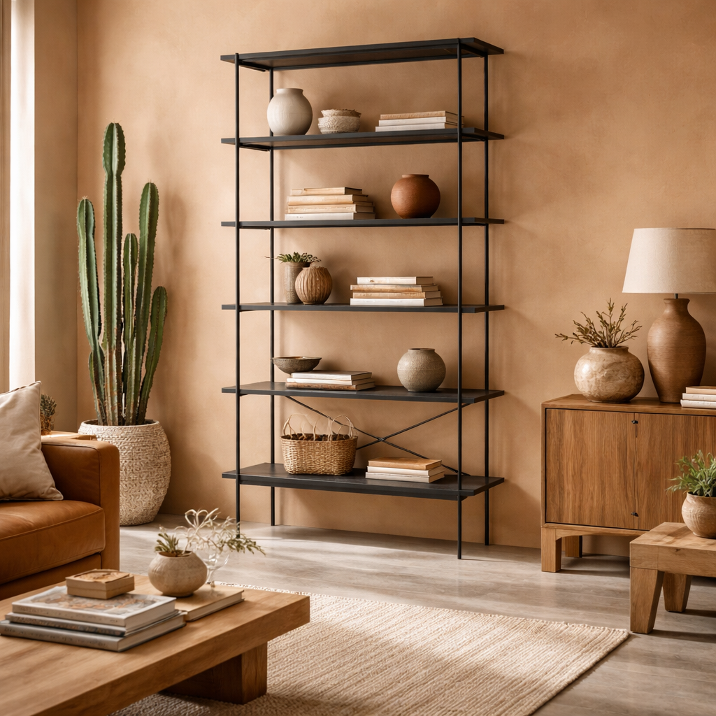 Cambridge Industrial Black Bookcase 5 Shelves